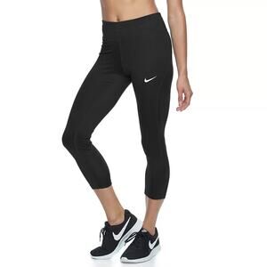 Nike Power Sprinter Running Mid Rise Crop Capri Leggings in Black Size Small